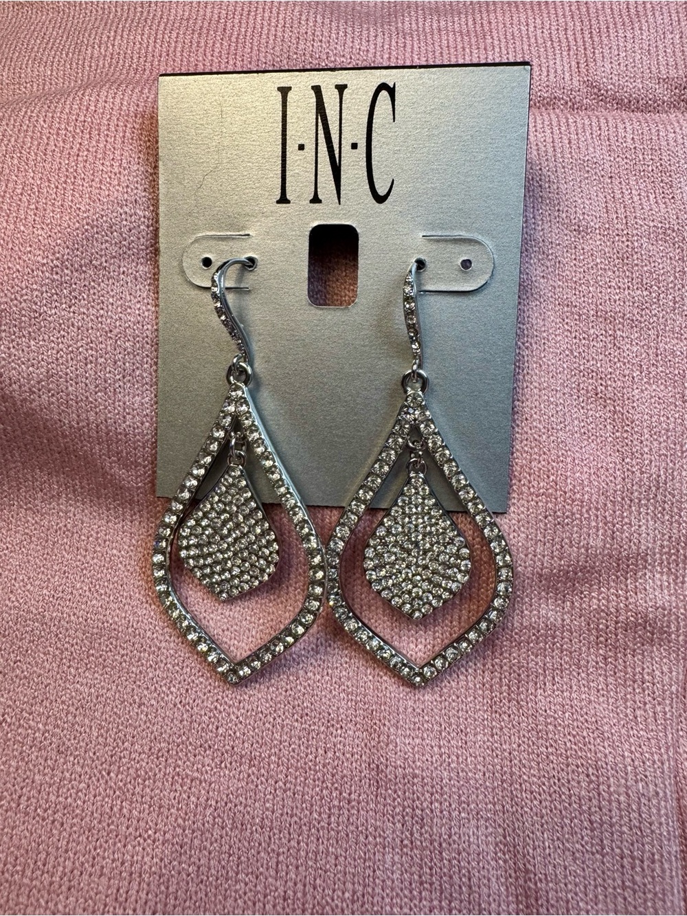 INC International Concepts Silver Pave Teardrop Dangle Earrings